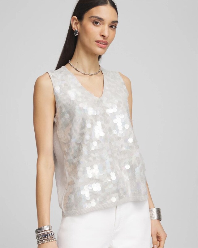 Iridescent V-Neck Sleeveless Tank Top